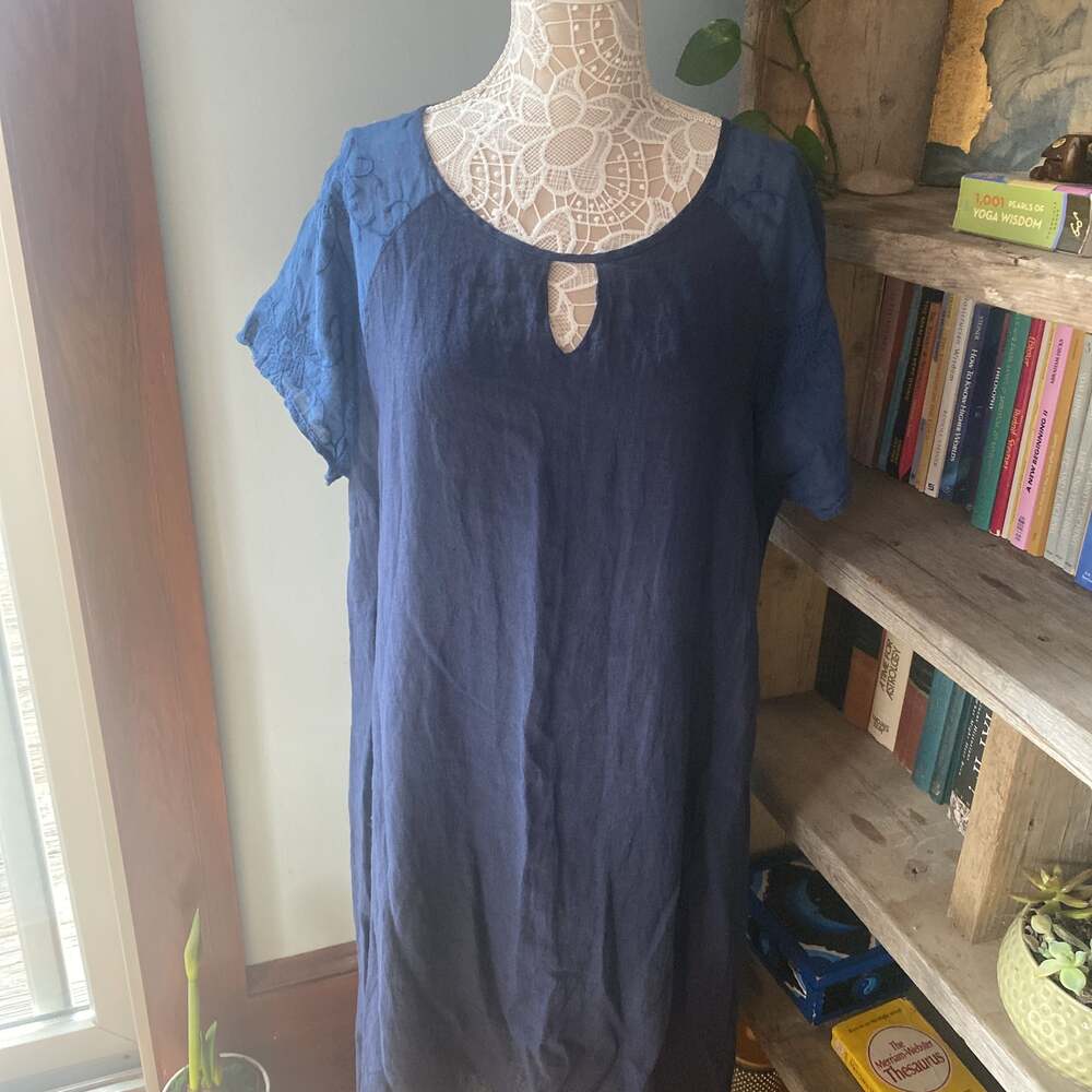 NWT Martina Innocenti Women's Plus Linen Embroidered Sleeve Midi Dress 1X, 2X